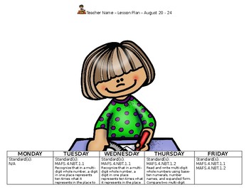 Preview of Math First Week of School Lesson Plan:  4th Grade Go Math; MAFS and Common Core