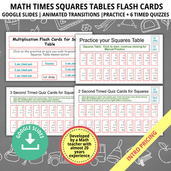 Preview of Math Flashcards, Flashcards for Kids, Squares Times Table, Google Slides