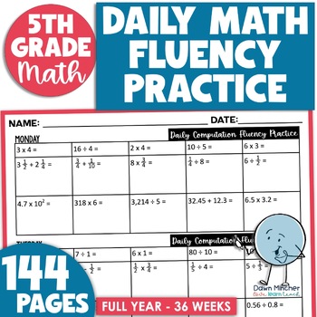Preview of Math Facts Fluency 5th Grade Multiply Divide Add Subtract Fractions Decimals