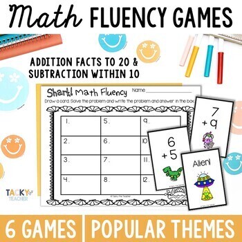 Preview of Math Fluency Card Games - Basic Math Facts to 20 Flashcards - 1st Grade