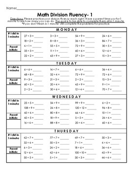 Preview of Math DIVISION Fluency Homework and Weekly Assessments (10weeks)