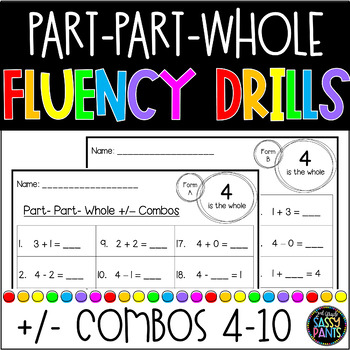 Preview of Math Fact Fluency Practice | Part Part Whole Tests | Math Drills