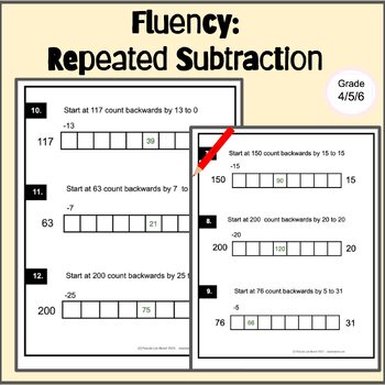 Preview of Math Fluency Repeated Subtraction,  Available Digitally, mental math