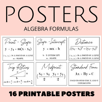 Preview of Math Formula Posters - Algebra I, II, & Geometry - High School Math Posters