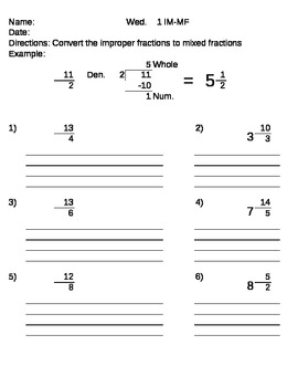 Preview of Math Fraction - converting mixed & improper - 28 worksheets
