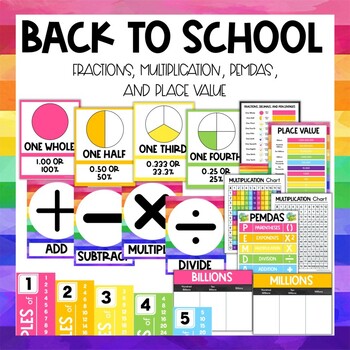 Preview of Math Fractions, Multiplication, PEMDAS, and Place Value - Back to School