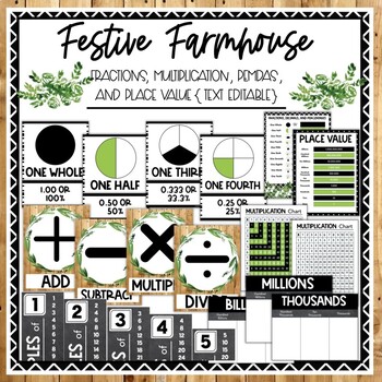 Preview of Math Fractions, Multiplication, PEMDAS, and Place Value - Festive Farmhouse