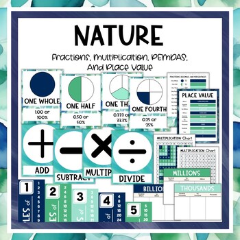 Preview of Math Fractions, Multiplication, PEMDAS, and Place Value - Nature