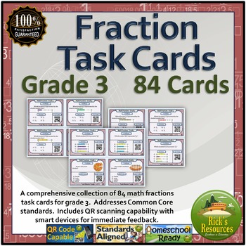 Preview of Fraction Task Cards Grade 3 Distance Learning Homeschool Ready