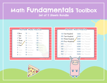 Preview of Math Fundamentals Toolbox: Sheets "Number Word Practice" 1 and 2