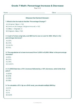 Preview of Math - G7 | Percentage increase & decrease |