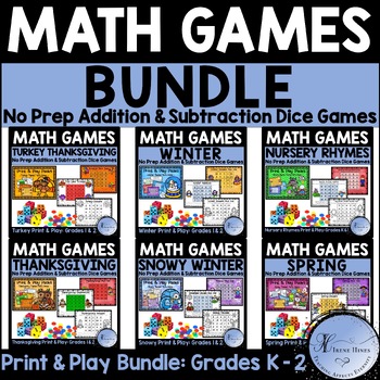 Math Game Boards No Prep Kindergarten, 1st & 2nd Grade Addition ...