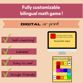 Preview of Math Game | Print or Digital | Spanish - English |  FULLY EDITABLE  | SELF CHECK