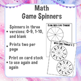 Math Game Spinners | Numbers 0-9, 1-10, and Blank | Math Stations