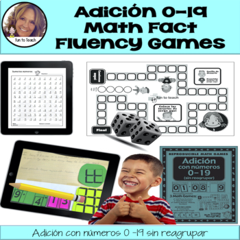 Preview of Math - Adición 0-19 - Spanish Math Addition Fact Fluency Games and Activities