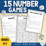 Dice Math Centers - 15 Printable Number Games - K to 3