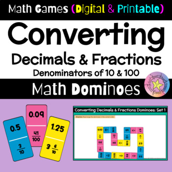 Math Games: Math Dominoes: Converting Decimals To Fractions |Digital & Printable