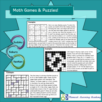 Math Games & Puzzles by Nemecek Learning Academy | TPT