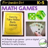 Math Games for families, math night, and early finishers -
