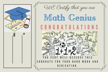Preview of Math Genius Certificate - Template 2
