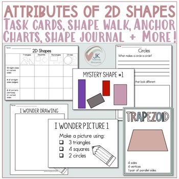 Preview of 2D Shape Attributes | Anchor Charts, Worksheets, Task Cards, Journal Writing |