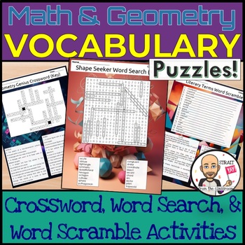 Preview of Math & Geometry Vocab Puzzles: Crossword, Word Search & Word Scramble Activities