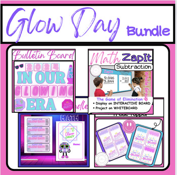 Preview of Math Glow Day Mega Bundle! Stations/Workbook/Games/Bulletin Board/Treat Tags