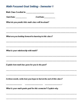 Preview of Math Goal Setting Worksheet