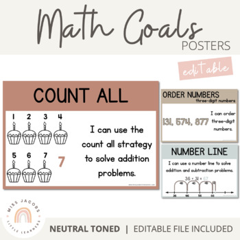 Preview of Math Goals Posters | Neutral Toned Classroom Decor