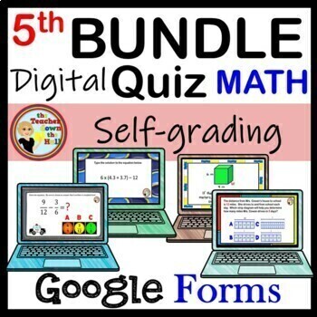 Preview of Math Google Forms Bundle 5th Grade Math Digital Assessments 75+ Digital Centers