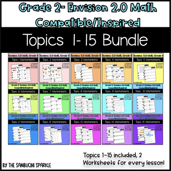 Preview of Math Grade 2 Topics 1-15 Worksheets Bundle (Envision Inspired/Compatible)