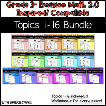 Preview of Math Grade 3 Topics 1-16 Worksheets Bundle (Envision Inspired/Compatible)