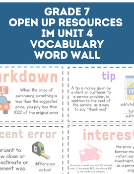 Preview of Math Grade 7 Open Up Resources Illustrative Unit 4 Vocabulary Word Wall Percent