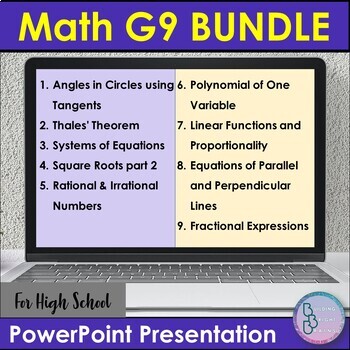 Preview of Math Grade 9 Bundle | Thales' Theorem Equations Square Roots Rational Polynomial