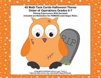 Preview of Order of Operations with Decimals-40 Math Task Cards-Halloween-Math Grades 6-7