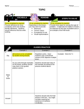 Preview of Math Graphic Organizer - Guided Notes Template