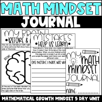 Preview of Math Growth Mindset | Interactive 5 Day Unit | Student Journal | No Prep | BOY