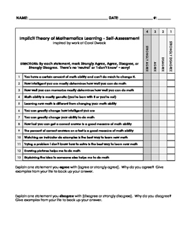 Preview of Math Growth Mindset Student Self-Assessment