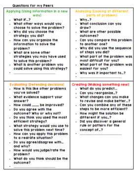 Preview of Math Higher Level Thinking Questioning Stems