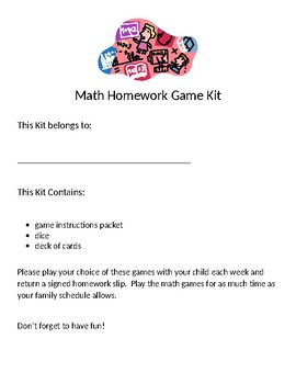 Preview of Math Homework Card and Dice Games Kit ready to go!