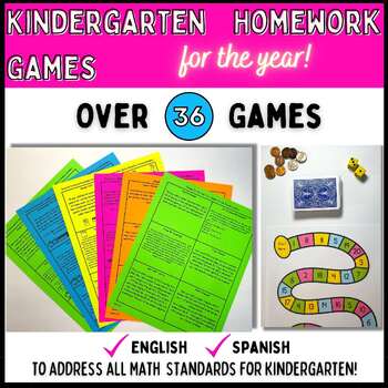 Preview of Math Homework & Take Home Review Games for Kindergarten in English & Spanish