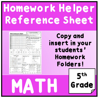 Preview of Homework Helper: Math Reference Sheet for 5th grade