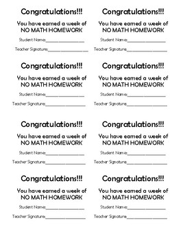 Preview of Math Homework Pass