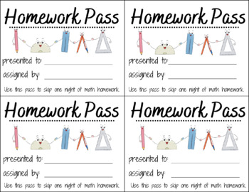 Preview of Math Homework Passes