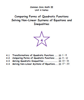 Preview of Math II - Advanced Quadratic Functions Unit Notes (Unit 4)