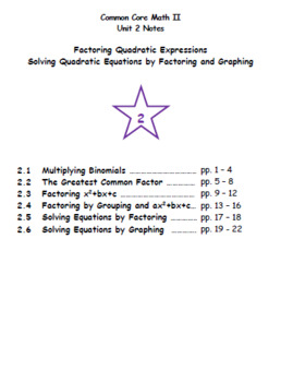 Preview of Math II - Factoring Quadratic Expressions Unit Notes (Unit 2)