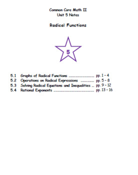 Preview of Math II - Radical Functions Unit Notes (Unit 5)