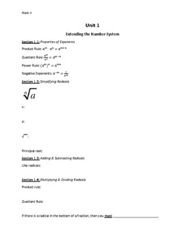 Preview of Math II Unit 1 Guided Notes