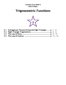 Preview of Math II - Unit 9 (Trigonometric Functions) Notes