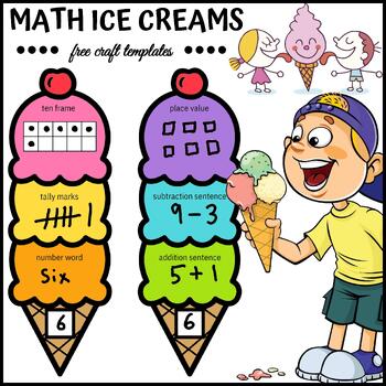 Preview of Math Ice Creams Day Free Summer Math Craft End of the Year Activity